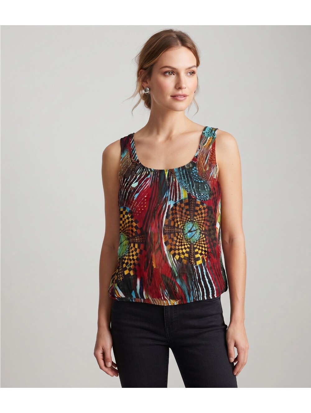 Vintage Alberto Makali Womens L Multicolor Abstract Crinkle Tank Top Blouse